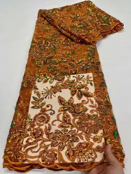 Populare Șirag de mărgele broderie Stil Cu Paiete Broderie franceză plasă de Dantelă cu Paiete, Nigeria Fabirc Pentru Nunti Rochii de Seara