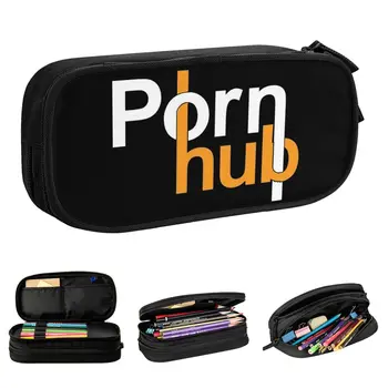Pornhubs Logo Caz Creion cu Strat Dublu cu capacitate Mare de Copii Creion Sac de Cadouri Perfecte