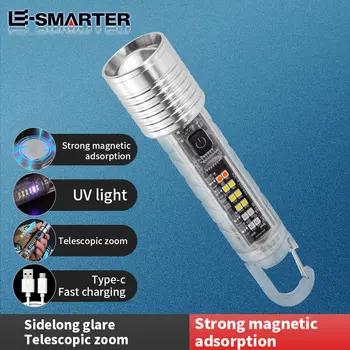 Portabil LED-uri Puternice de Lumină Lanterna Mini Breloc Reincarcabila cu Zoom Lanterna cu Rază Lungă în aer liber Felinar Camping Cu Magnetic