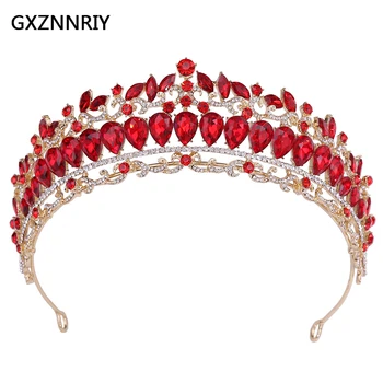 Red Crystal Crown Nunta Mireasa Diademe și Coroane pentru Femei Păr Accesorii de Par Stras Bijuterii Mireasa Petrecerea Caciulita