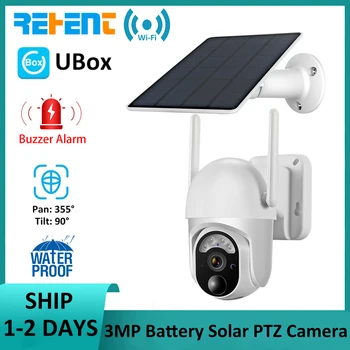 REHENT 3MP WiFi Acumulator Solar de Securitate în aer liber PIR lumina Reflectoarelor Full Color Viziune de Noapte CCTV de Supraveghere PTZ Sirena Camera Ubox APP