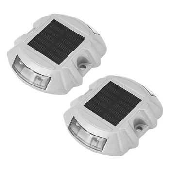 Reutilizabile Solare Drum, 2 buc 6 LED Stud Lumini Sol Gazon Gradina Calea Punte Doc Alb Luminile de Avertizare(2 buc)