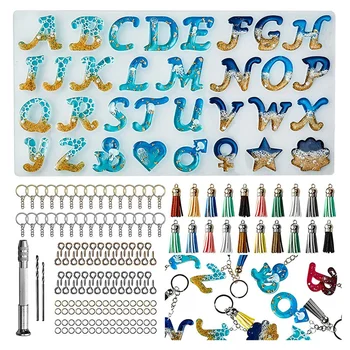 Reverse Scrisoare Rășină Mucegai Kit, Mucegai Silicon pentru Rășină DIY, Scrisoare și Decorative din Rășini Epoxidice, Breloc Face