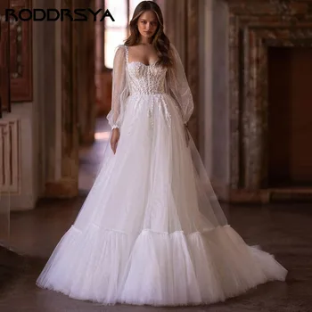 RODDRSYA Printesa Rochii de Mireasa Fuff Maneca Lunga-linie vestidos de novia 2024 Boho Dragă Fermoar Backless Petrecerea de nunta