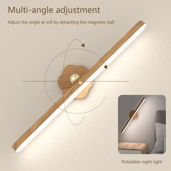 Rotativ la 360°, Atingeți Lumina de Perete USB Magnetic de Lemn Față de Oglindă Lumina de Umplere cu LED-uri Lumina de Noapte Dormitor Noptieră Lampa de Iluminat Acasă
