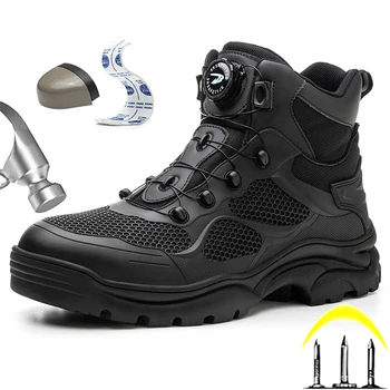 Rotirea Butonului De Siguranță Pantofi Pentru Bărbați De Muncă Adidași Indestructibil Pantofi Puncție-Dovada Pantofi De Protecție Bocanci Steel Toe Încălțăminte