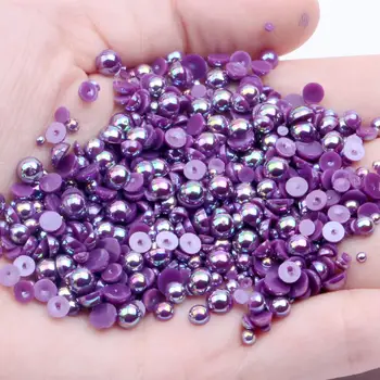Rășină Jumătate Rotund Perle Margele 2-12mm Si Dimensiuni Mixte Violet AB Non Remediere rapidă Lipici Pe Gem DIY Sclipici Ambarcațiuni Înfrumusețarea