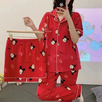 Sanrio Pijamale Kuromi Pachacco Cinnamoroll Set de Trei piese cu mânecă Scurtă, Pantaloni Scurți Costum de Primăvară Și de Toamnă Haine de Acasă
