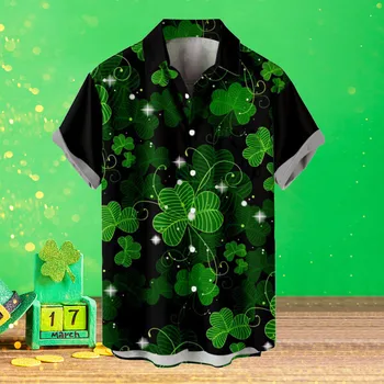 St Patrick-Ziua tricouri Scurt, Bluze cu Maneca Irlandez-Naționale-Ziua tricou rever-gât vacanta Hombre Topuri Trifoi Verde Bărbați camisas