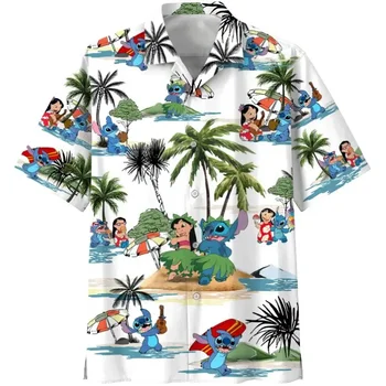Stitch In Hawaii Pe Plaja Fierbinte De Vara Tricou Disney Cămașă Hawaiană Epocă Buton Jos Camasa Barbati Femei T-Shirt Cusatura Cămașă Hawaiană