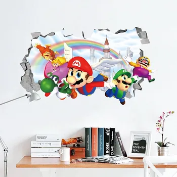 Super Mario Joc Anime Figura Luigi, Yoshi Wario, Donkey Kong, autoadezive, PVC 3D Perete Decal Autocolant pentru Copii, Cadou de Ziua de nastere