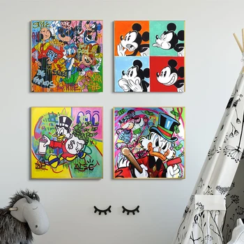 Tablouri Canvas de Desene animate Disney cu Donald Duck, Mickey si Minnie Postere Graffiti Printuri de Arta de Perete de Imagine pentru Camera pentru Copii Decor Acasă