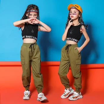 Tactice de Marfă Jogger Pantaloni pentru Fete de Jazz Dans Costum de Haine Copil Hip Hop Îmbrăcăminte Culturilor Rezervor de Top Vesta Streetwear Militare