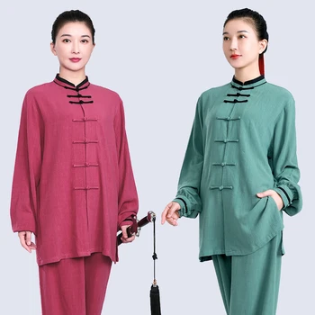 Tai Chi Uniform Gros de Bumbac și Lenjerie de Arte Marțiale Purta Taijiquan Exercițiu Haine Wu Shu Kung Fu Practicarea Costum Unisex