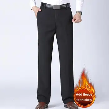 Tatăl Afaceri Pantaloni Gros de Pluș Costum pentru Bărbați Pantaloni Moale cu Buzunare Mijlocul Talie Închidere cu Fermoar Formale Stil de Afaceri pentru Tați