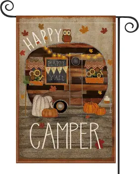 Toamna Fericit Dovleac de Grădină Pavilion Dublă față-Verso Camping RV Camping Toamna Curte Decor în aer liber 12 x 18 Inch