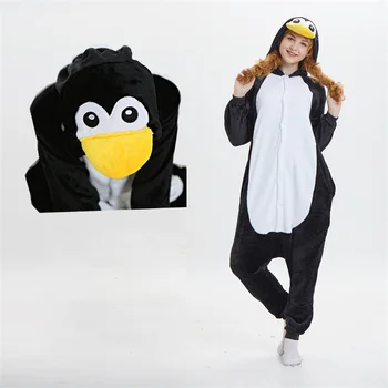 Toamna și Iarna Flanel Termică Pijamale Adult Cuplu de Desene animate Pinguini Onesie Kigurumi Animal Salopeta Body îmbrăcăminte de noapte