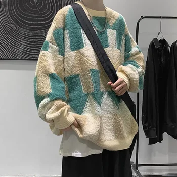 Toamna și iarna pulover barbati vrac tendința de student personalizate pulover tricot coreean gât rotund pulover de culoare coliziune