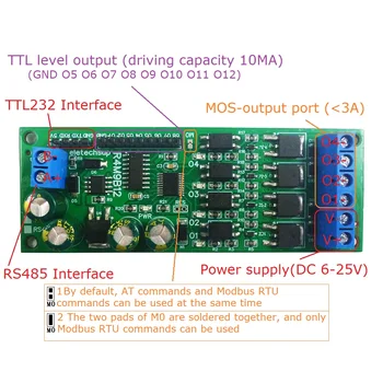 Tranzistor Solid state Relay DC 6-24V 4CH RS485 TTL232 Multifuncțional MOS RTU LA Comanda pentru PLC Motor PTZ LED
