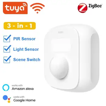 Tuya Wifi, Zigbee Mini Corpul Uman Senzor PIR Senzor de Lumină Scena Comutatorul 3 În 1 Funcție de Viata Inteligente de Securitate Acasă Alexa de Start Google