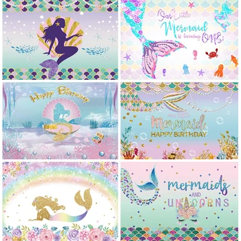 Unicorn Mermaid Partidul Fundal pentru Fete Ziua de nastere Decor Mica Sirenă Coada Banner Shell Pearl Scară Fotografie de Fundal