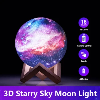 USB de Încărcare Lumina de Noapte 3D Cerul Înstelat Pictat Luna Lampa 16 de Culoare de Control de la Distanță Galaxy Lumini Pentru Decorare Dormitor Lampă de Masă