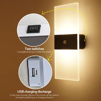 USB Reîncărcabilă Lumini de Perete Acasă Interior Senzor de Mișcare Iluminat Dormitor Lampă de Noptieră Coridor Scara Decor Lumini Lampă de Perete