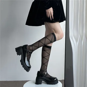 Vara JK Negru Genunchi Șosete Mari coreeană Stil Ultra-subțire de Nailon Timp Ciorapi Ciorapi Japoneze Kawaii Lolita Fete Ciorapi pentru Femei