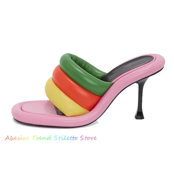 Vară Nouă Femei Gură de Pește Sandale de Moda cu Toc Casual, Papuci de casă Sexy Banchet Pantofi pentru Femei de Mari 43 Rainbow Papuci