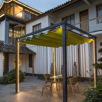 Vila curte aliaj de aluminiu parasolar retractabil simplu terasă în aer liber, grădină pe acoperiș ploaie-dovada pavilion