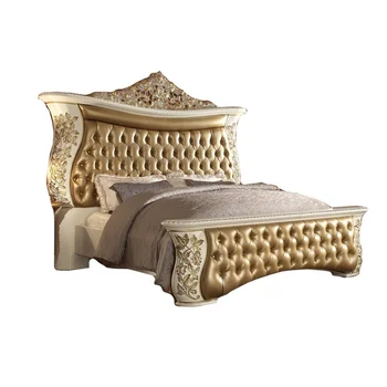 Villa mobilier European din lemn masiv sculptat pat queen de lux dormitor piele pat dublu
