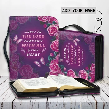 Violet Florale Fluturi de Imprimare Doamnelor din Piele Biblia Sac de Încredere în Domnul Print Femei Presonalized Creștin Saci 2023