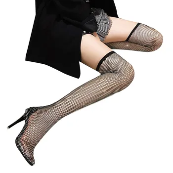 Vizibil Pantofi Stiletto Pentru Femei Club De Noapte Rhinestone Bling Cizme Transparente Sexy Degetul Ascutit Șosete Cizme