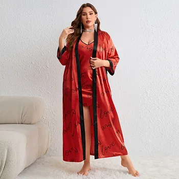 XL-5XL Kimono-Halat Set de Vara 2 BUC Pijamale Pijamale Dressing Gwon Acasă Haine Femei Satin Casual, Halat de baie Costum de Somn