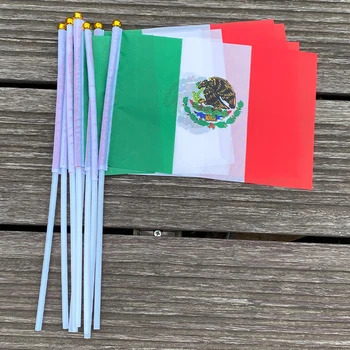 xvggdg 14 * 21cm Mexic mână flutură steaguri 100buc / punga din plastic cu tija Mexic banner