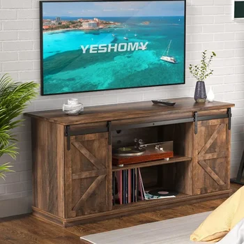 YESHOMY Suport TV pentru Televizoare de până la 65 Inchs cu Alunecare Hambar Usi si Dulapuri de Depozitare Consola de Masă și mass-Media Mobilier